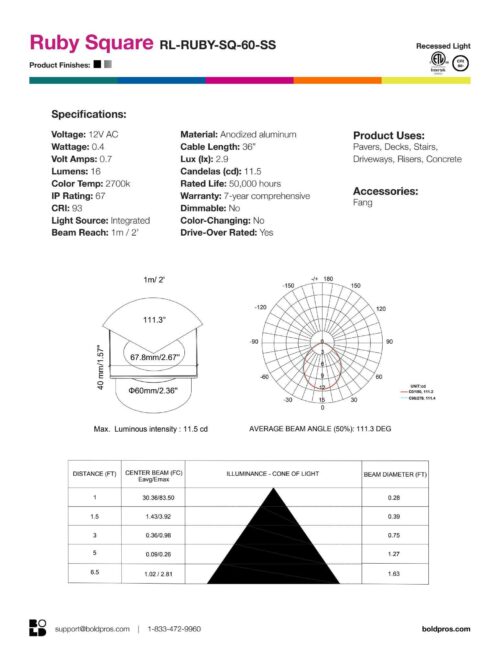 compact-ruby-square-60mm-stainless-steel-led-light BOLD Ruby 60mm (2 3/8") Low Voltage LED Recessed Light - Image 7