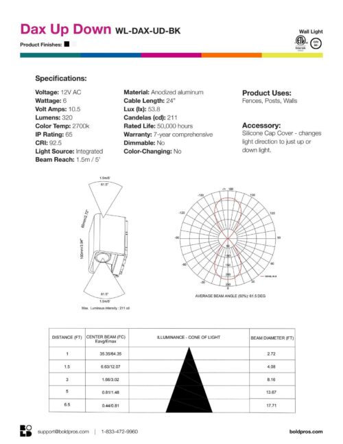 BOLD Dax Up Down | Black or White| Aluminum - Low Voltage LED Wall Light - Image 3